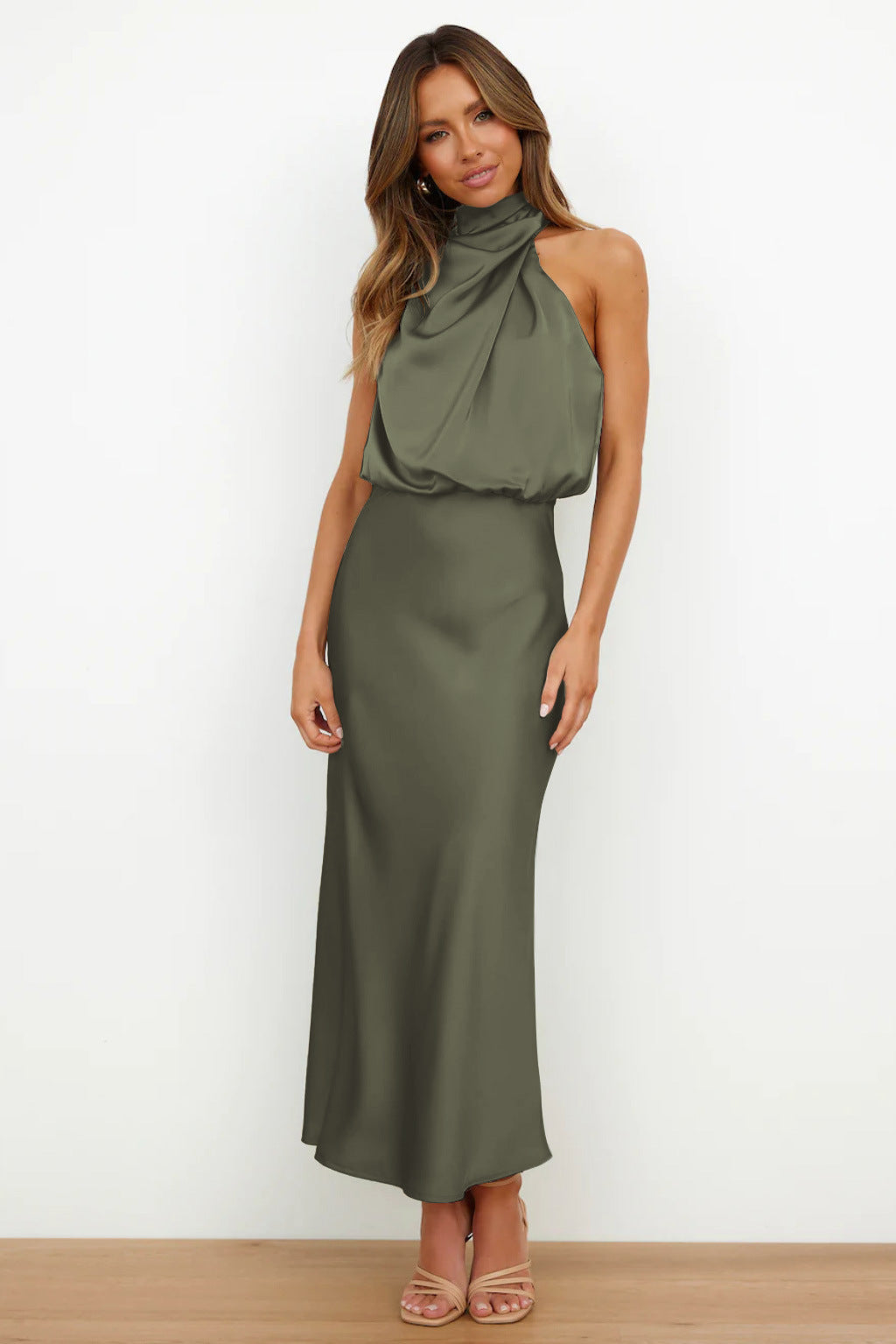 Faith — Robe Halter Soiree Femme Chic Bleu Marine Bordeaux Noire Vert Olive