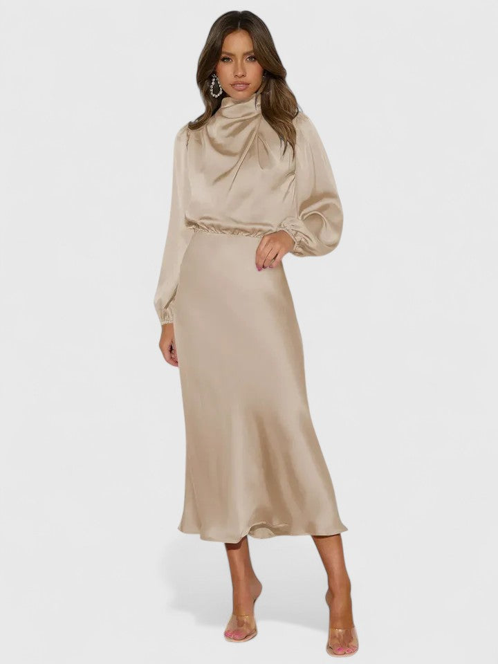 Emryssah — Robe Maxi Femme Elegante Beige Bleue Noire Verte Pour Presence Raffinee