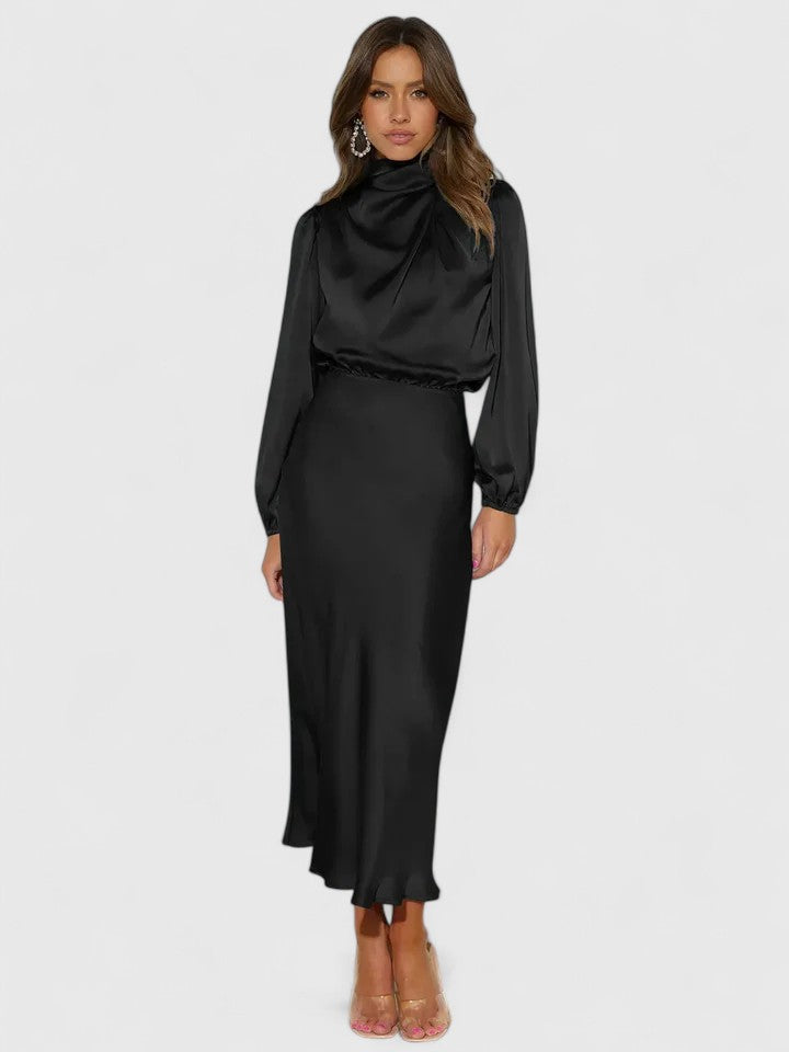 Emryssah — Robe Maxi Femme Elegante Beige Bleue Noire Verte Pour Presence Raffinee