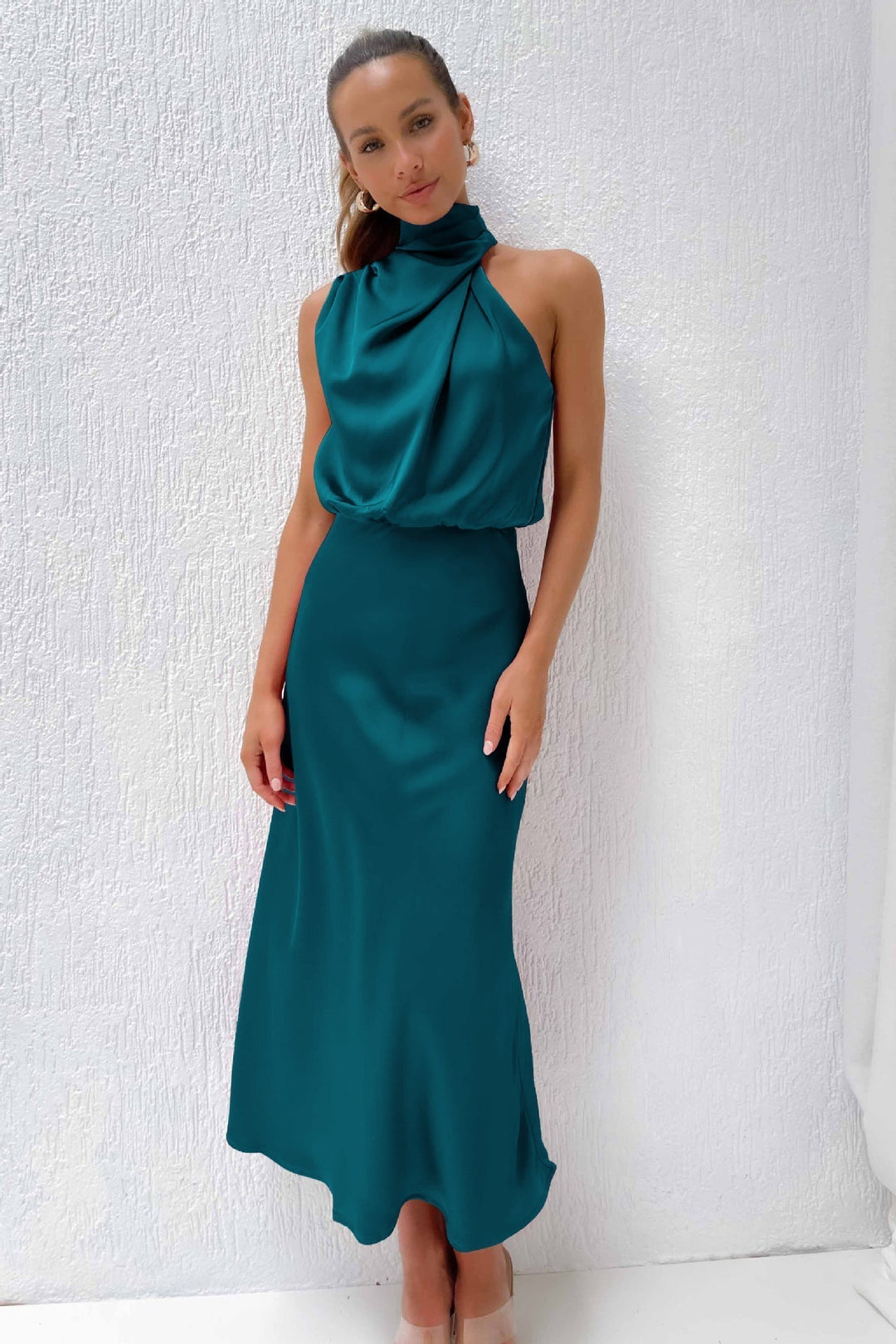 Faith — Robe Halter Soiree Femme Chic Bleu Marine Bordeaux Noire Vert Olive