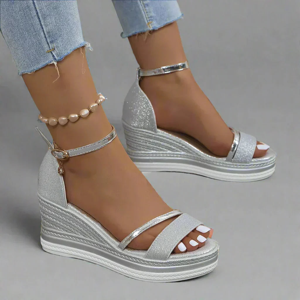 Federica | Sandales Compensées Brides Métalliques Femme | Été Glamour