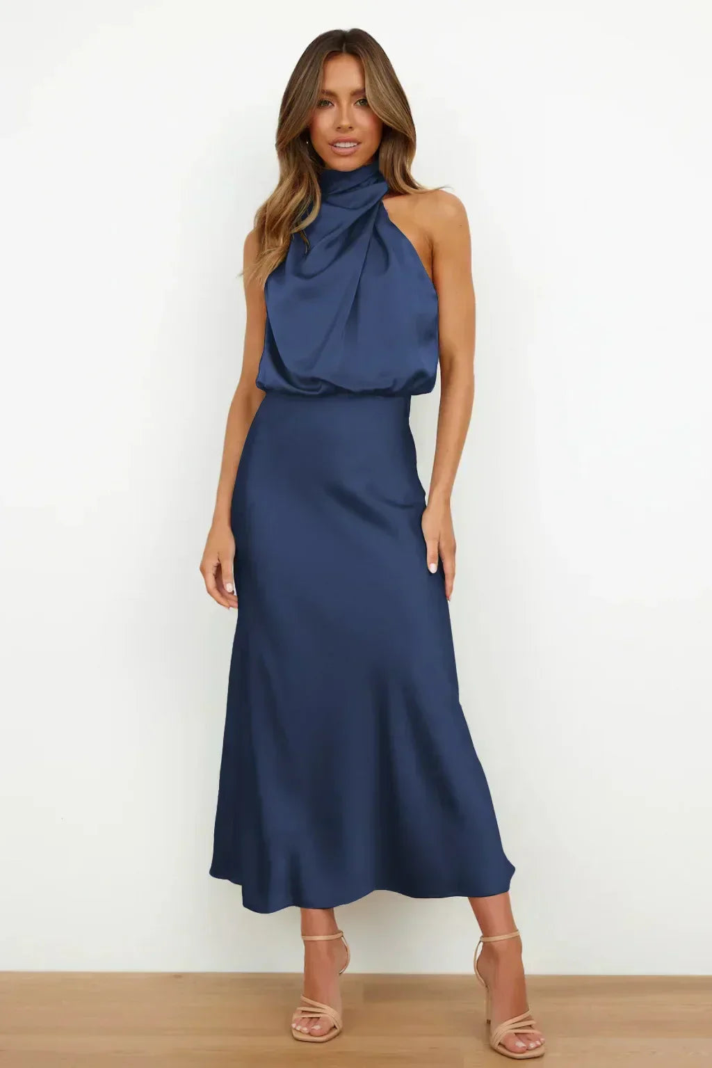 Faith — Robe Halter Soiree Femme Chic Bleu Marine Bordeaux Noire Vert Olive