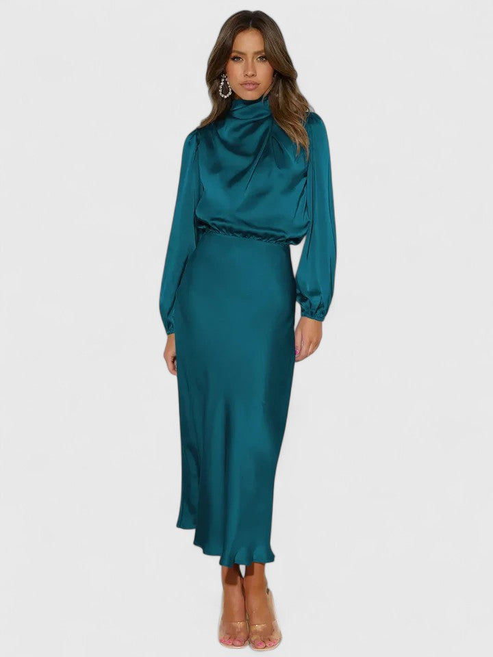 Emryssah — Robe Maxi Femme Elegante Beige Bleue Noire Verte Pour Presence Raffinee