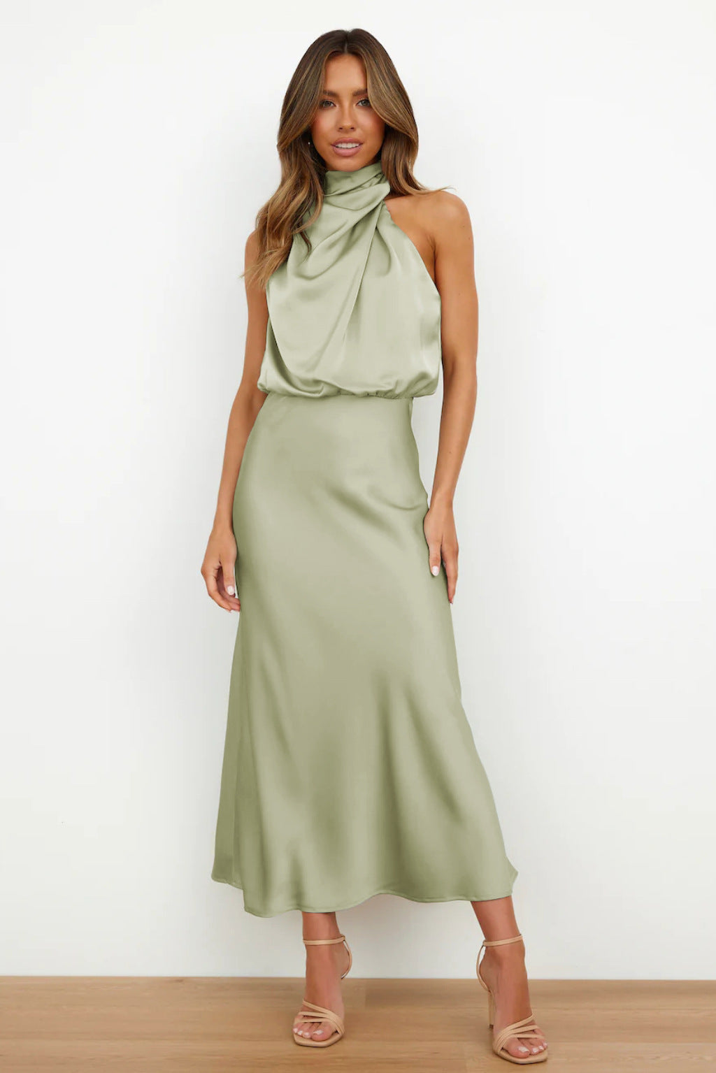 Faith — Robe Halter Soiree Femme Chic Bleu Marine Bordeaux Noire Vert Olive