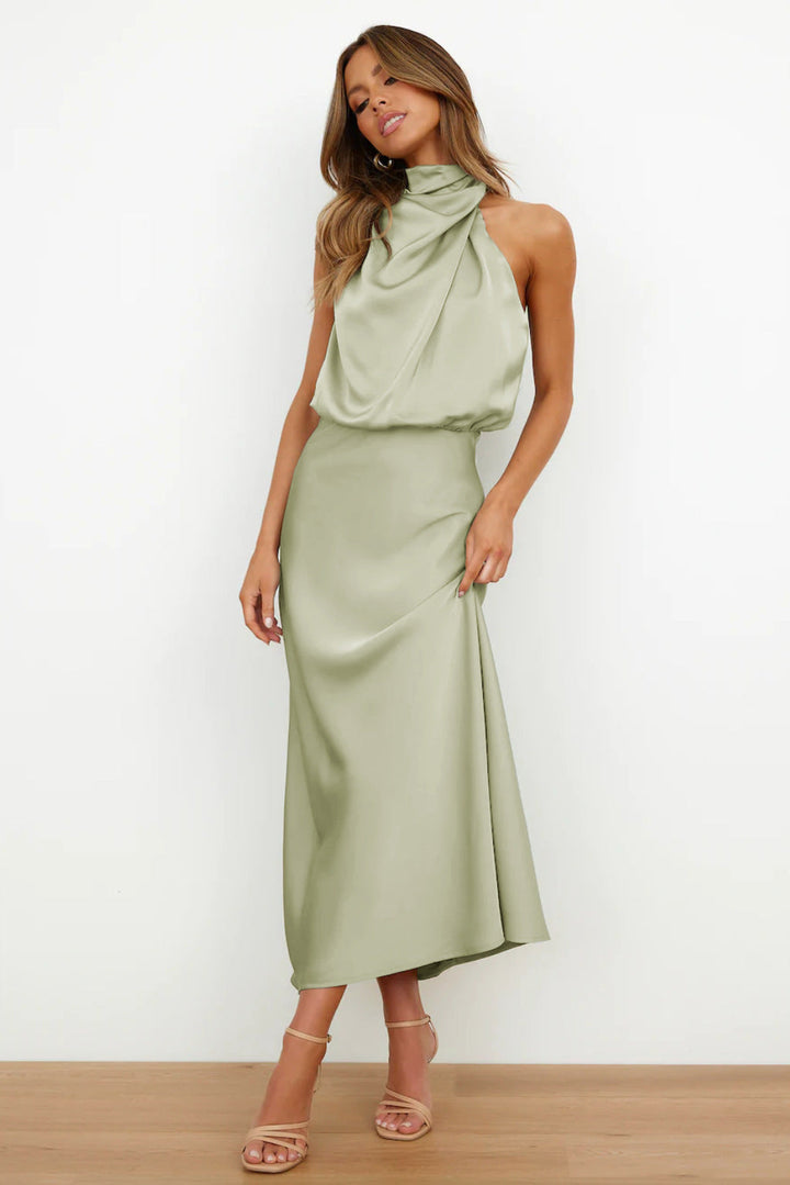 Faith — Robe Halter Soiree Femme Chic Bleu Marine Bordeaux Noire Vert Olive