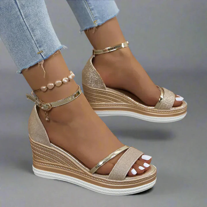 Federica | Sandales Compensées Brides Métalliques Femme | Été Glamour