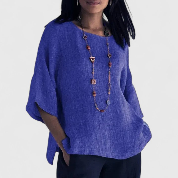 Mireille — Blouse Femme Confortable Jaune, Bleue Pour Style Confirme