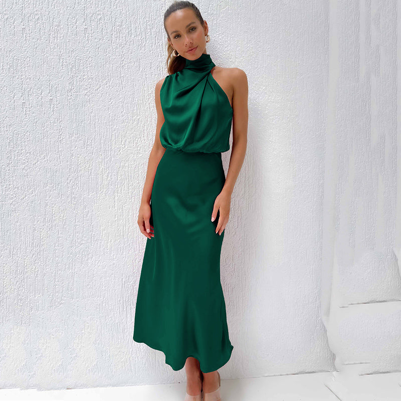 Faith — Robe Halter Soiree Femme Chic Bleu Marine Bordeaux Noire Vert Olive