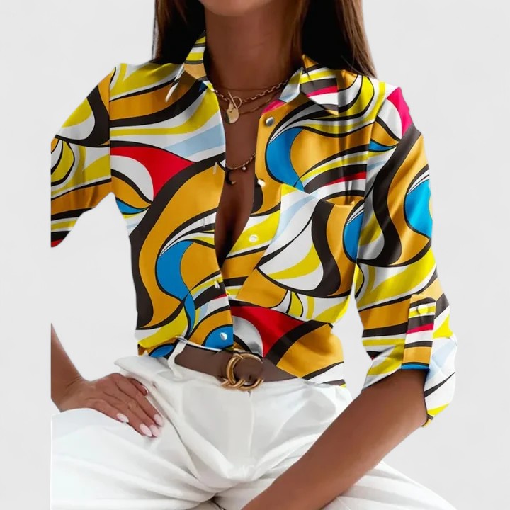 Lisette — Blouse Femme Elegante Manches Longues Multi Verte Kaki