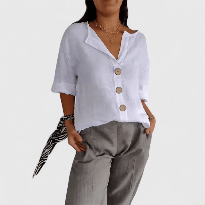 Cathlyn — Blouse Femme Elegante Bleu Marine, Blanche Pour Style Confirme