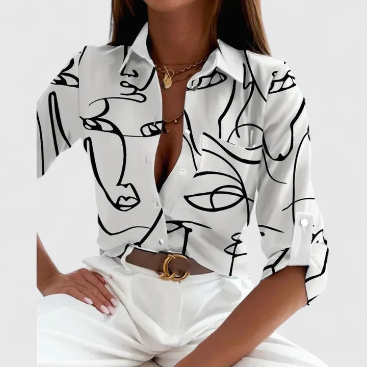 Lisette — Blouse Femme Elegante Manches Longues Multi Verte Kaki