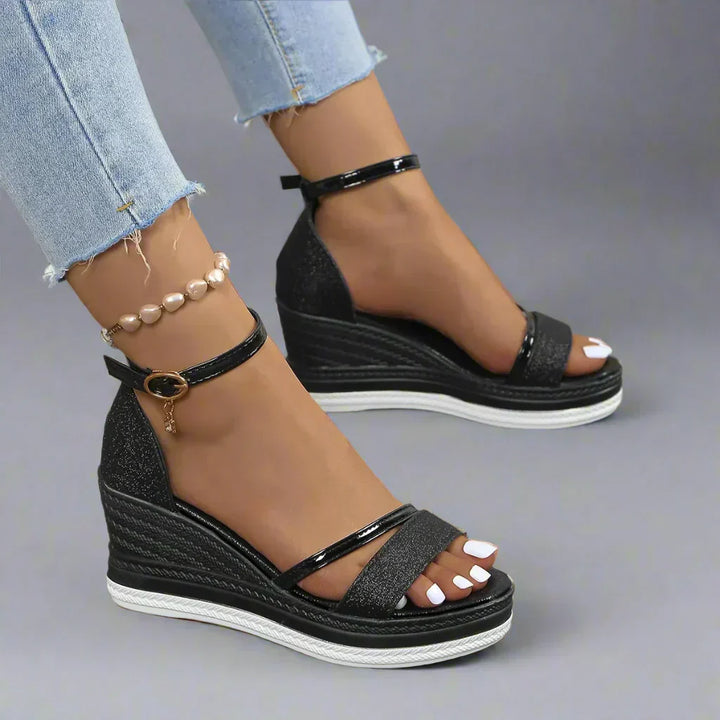 Federica | Sandales Compensées Brides Métalliques Femme | Été Glamour
