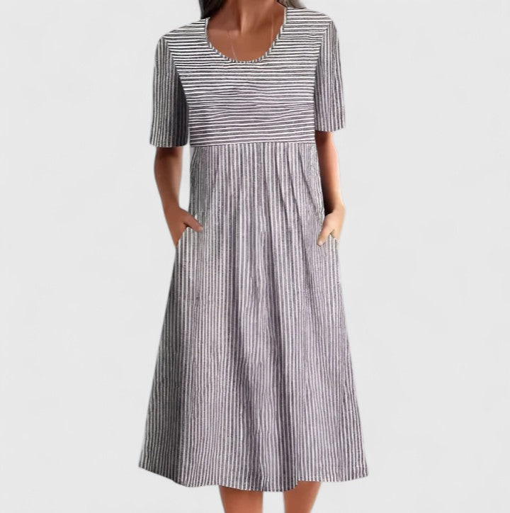 Felyzette — Robe Midi Femme Confortable Bleue Grise Pour Chaque Jour