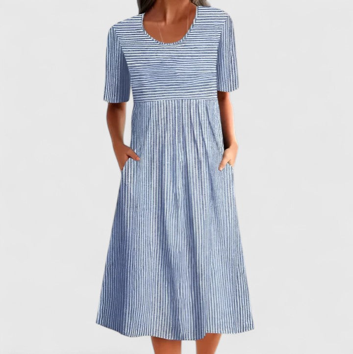 Felyzette — Robe Midi Femme Confortable Bleue Grise Pour Chaque Jour