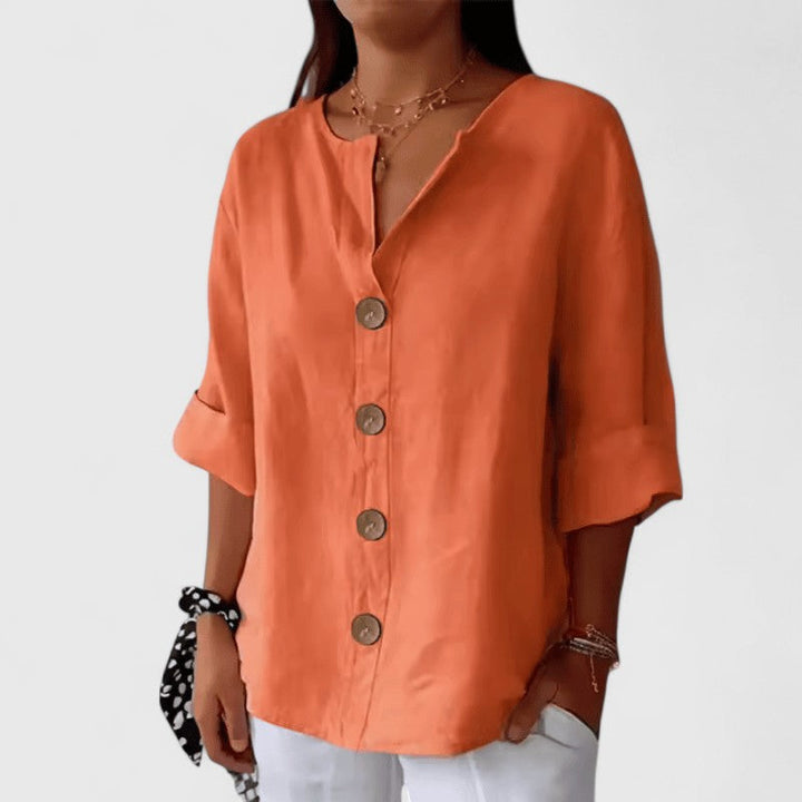 Cathlyn — Blouse Femme Elegante Bleu Marine, Blanche Pour Style Confirme