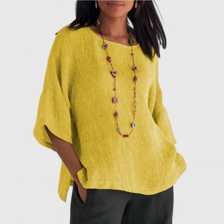 Mireille — Blouse Femme Confortable Jaune, Bleue Pour Style Confirme