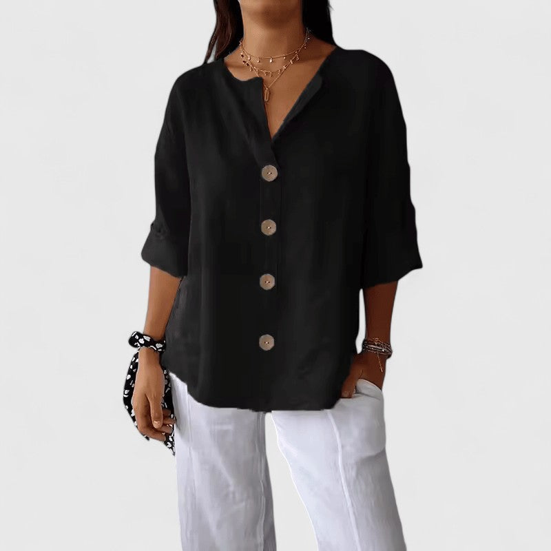 Cathlyn — Blouse Femme Elegante Bleu Marine, Blanche Pour Style Confirme