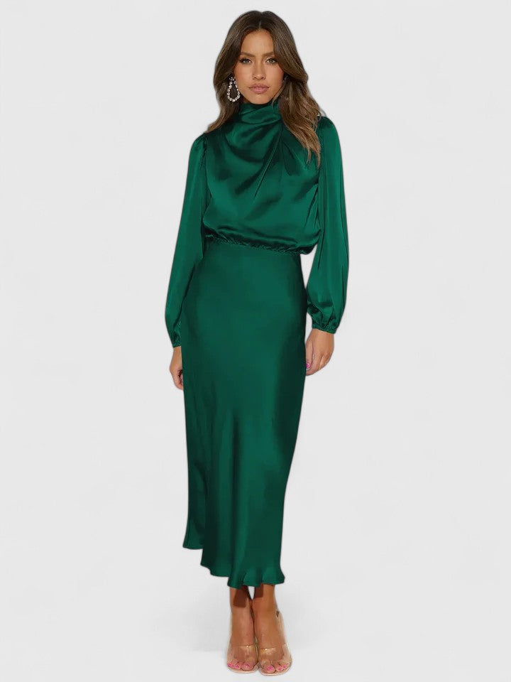 Emryssah — Robe Maxi Femme Elegante Beige Bleue Noire Verte Pour Presence Raffinee