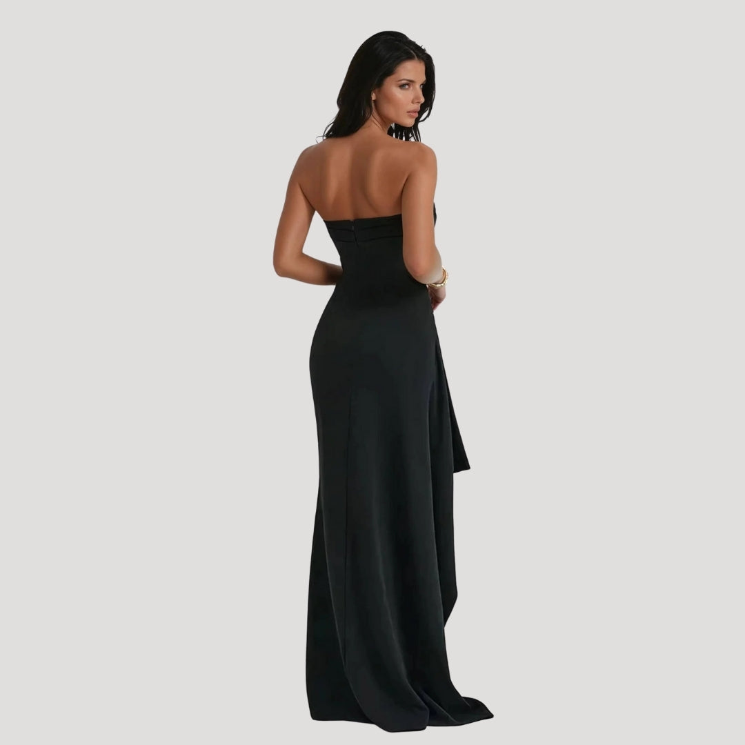 Emma — Robe Mariage Invitee Sans Bretelles Maxi Bleue Marine Rouge Noire