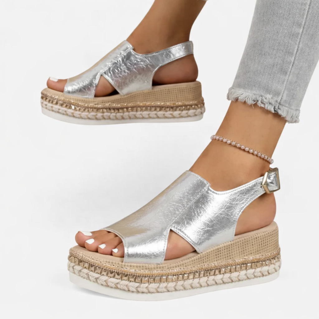 Sandales Compensées Métalliques Orthopédiques Femme | Confort Été