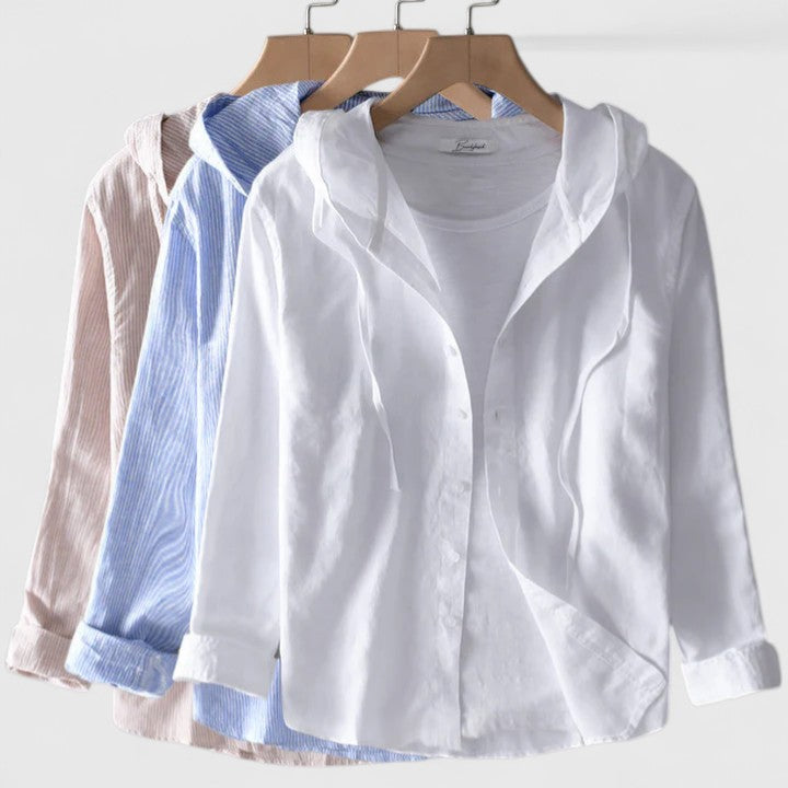 Demi — Blouse Femme Elegante Capuche Grise Blanche Beige Pour Style Decontracte