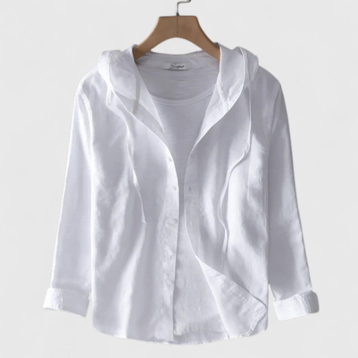 Demi — Blouse Femme Elegante Capuche Grise Blanche Beige Pour Style Decontracte