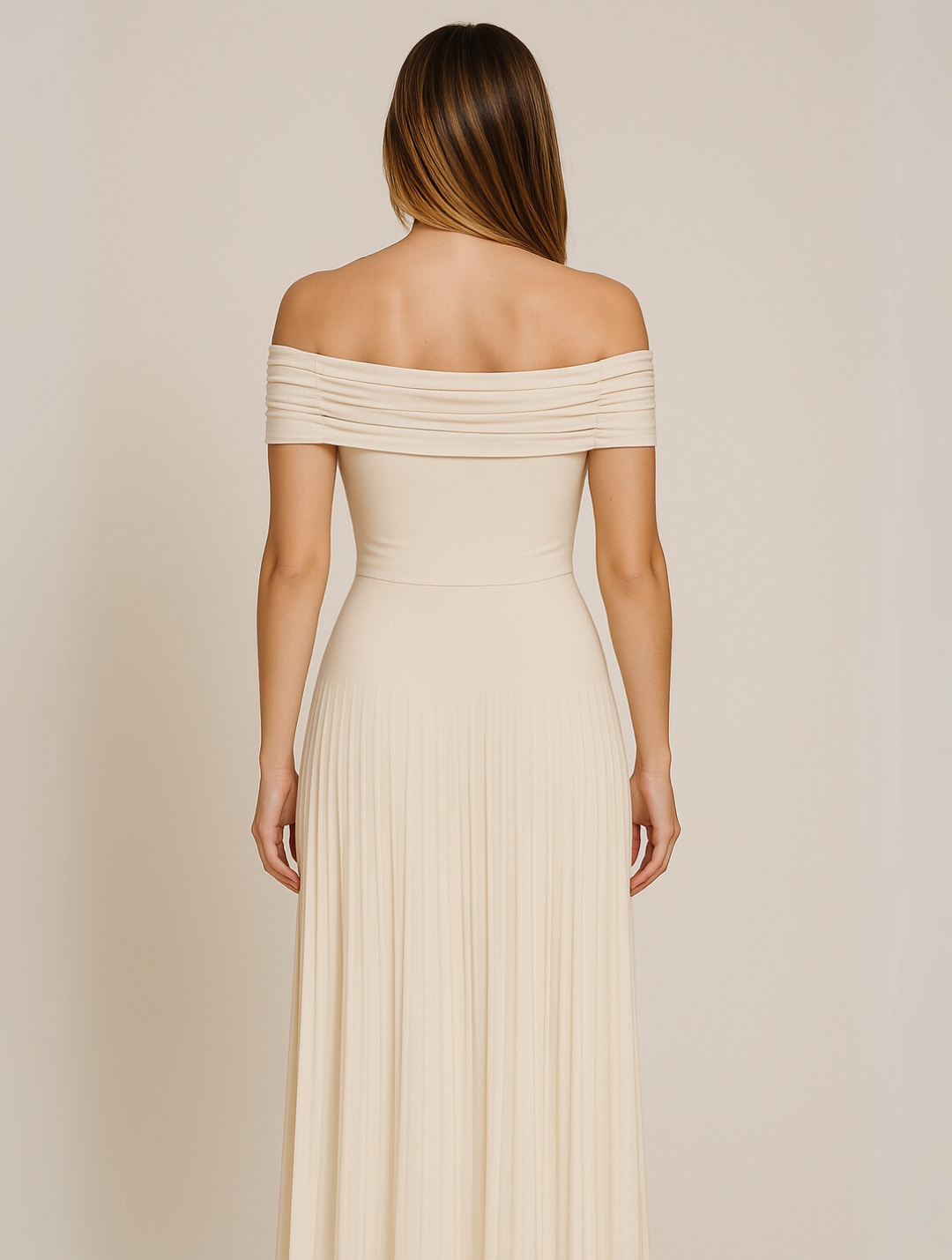 Bella — Robe Mariage Invitee Plissee Maxi Bleu Marine Bleu Ciel Beige