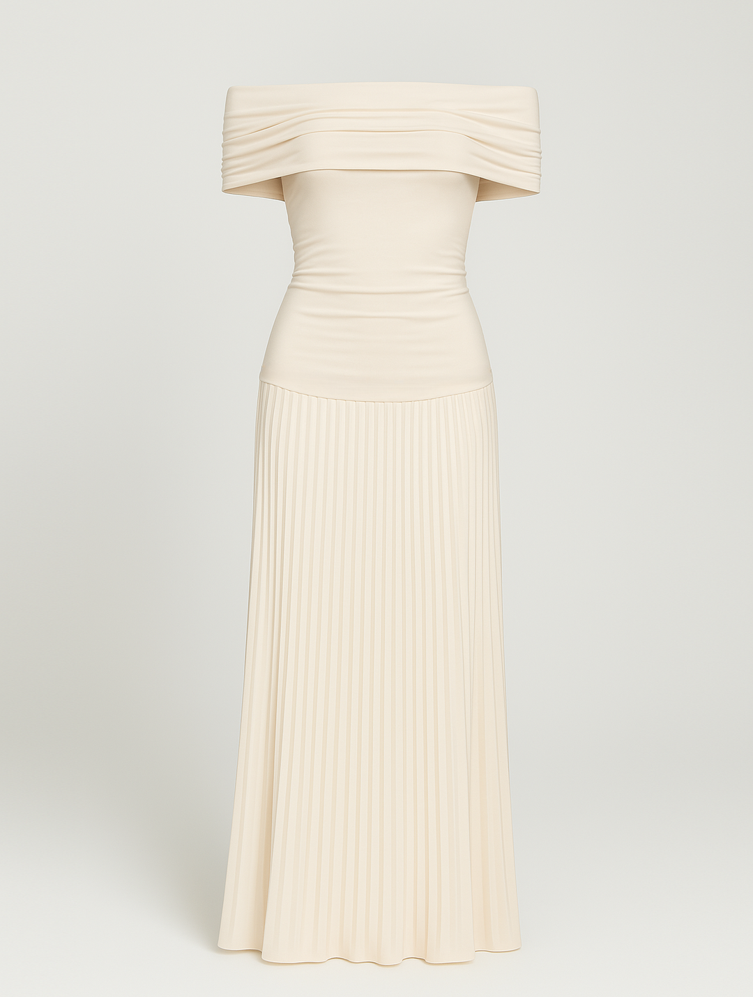Bella — Robe Mariage Invitee Plissee Maxi Bleu Marine Bleu Ciel Beige