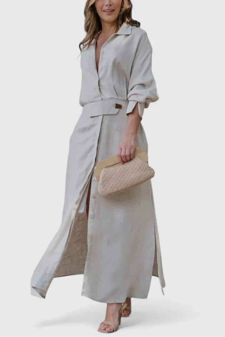 Monique — Robe Maxi Femme Elegante Verte Beige Bleue Noire Pour Presence Affirmee