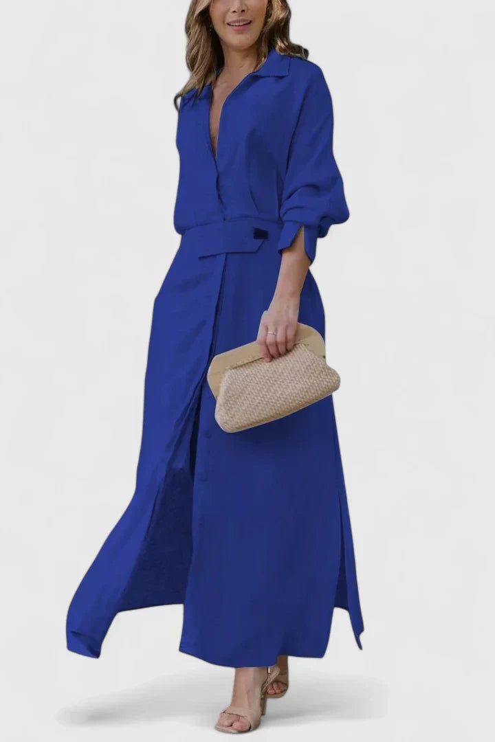 Monique — Robe Maxi Femme Elegante Verte Beige Bleue Noire Pour Presence Affirmee