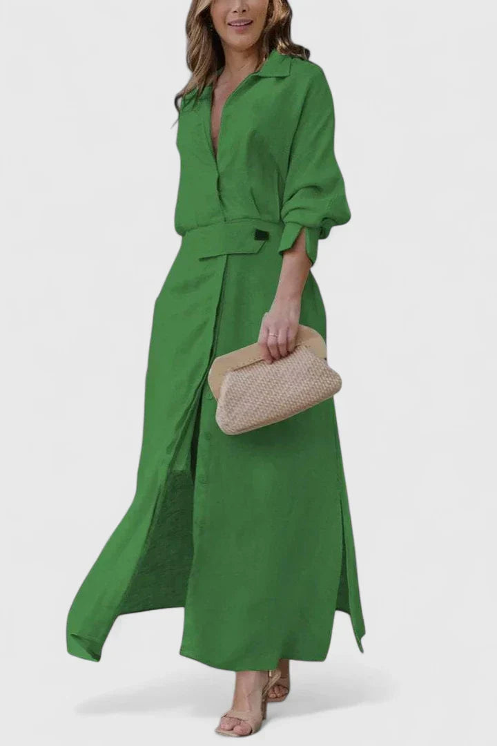 Monique — Robe Maxi Femme Elegante Verte Beige Bleue Noire Pour Presence Affirmee