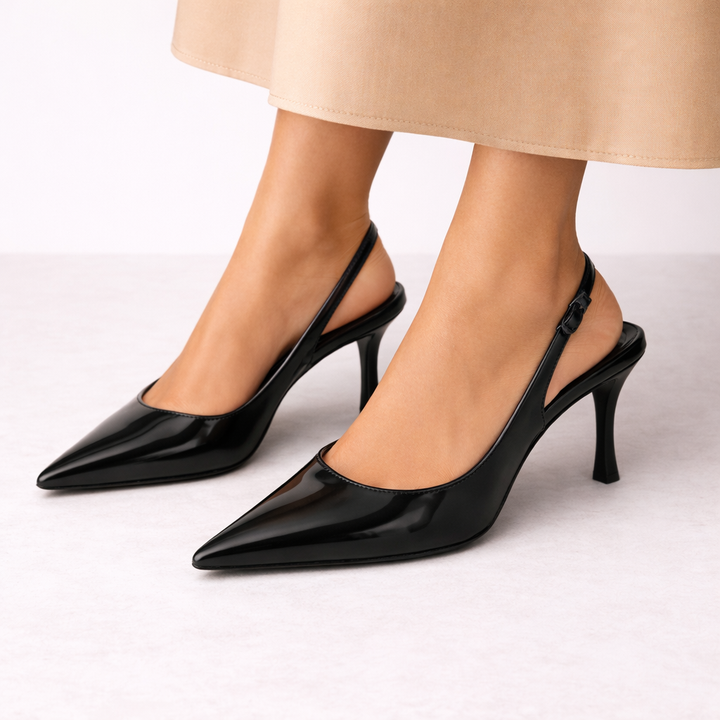 Escarpins Slingback Noirs Bout Pointu Femme | Élégance Intemporelle
