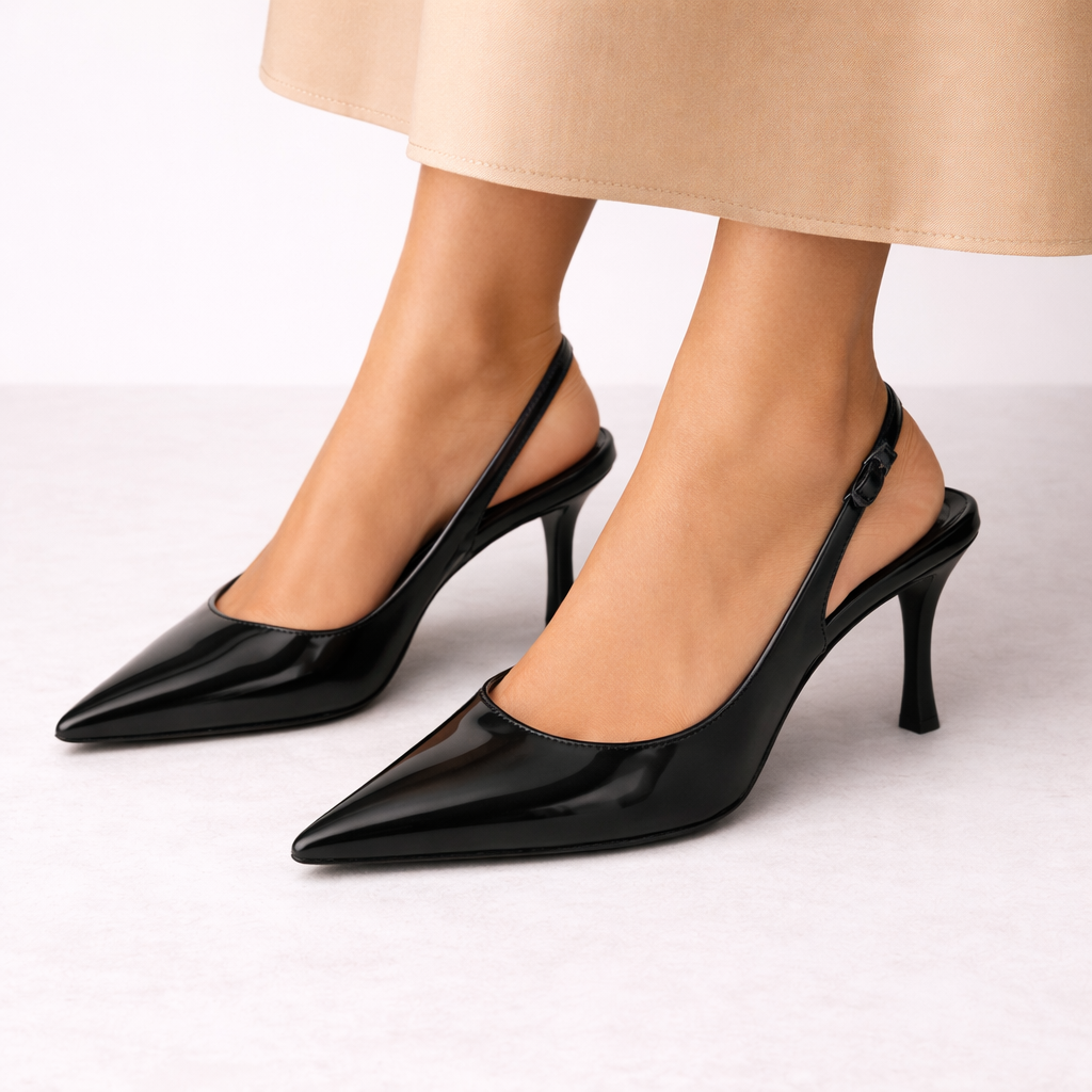 Escarpins Slingback Noirs Bout Pointu Femme | Élégance Intemporelle