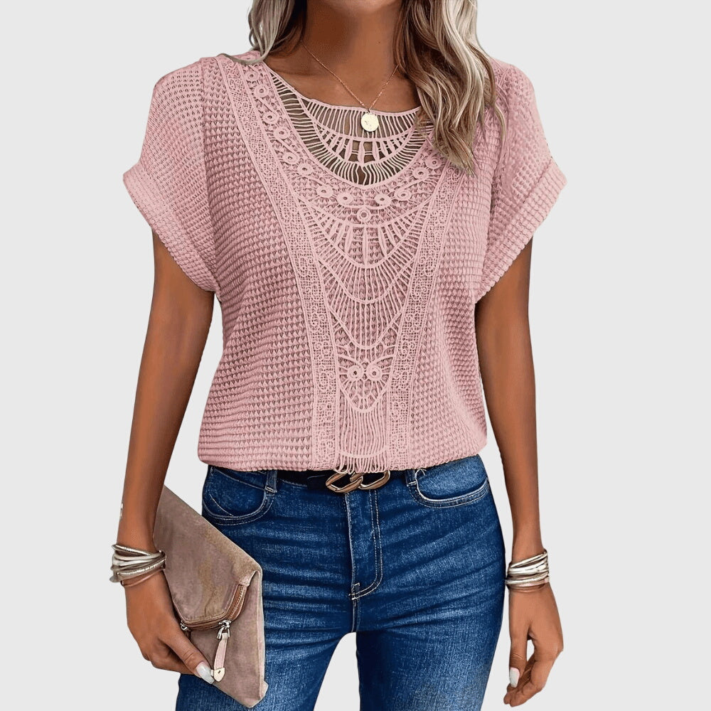 Pearl — Blouse Femme Elegante Style Ibiza Bleu Ciel Rouge Orange