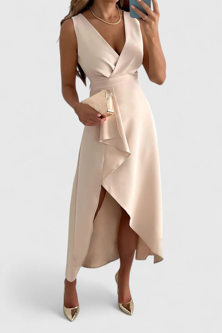 Jessa — Robe Femme Élégante Beige Intemporelle Pour Chaque Saison