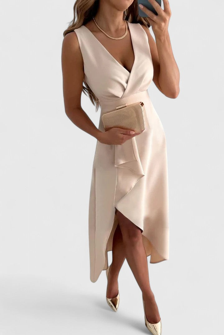 Jessa — Robe Femme Élégante Beige Intemporelle Pour Chaque Saison