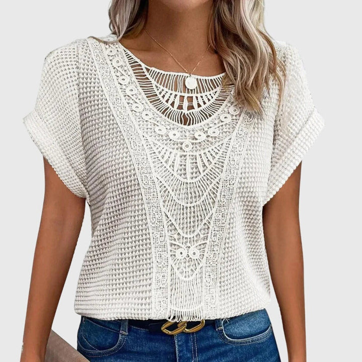 Pearl — Blouse Femme Elegante Style Ibiza Bleu Ciel Rouge Orange