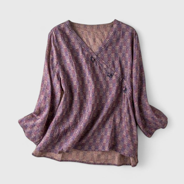 Solene — Blouse Femme Confortable Bleue, Violette Pour Style Confirme