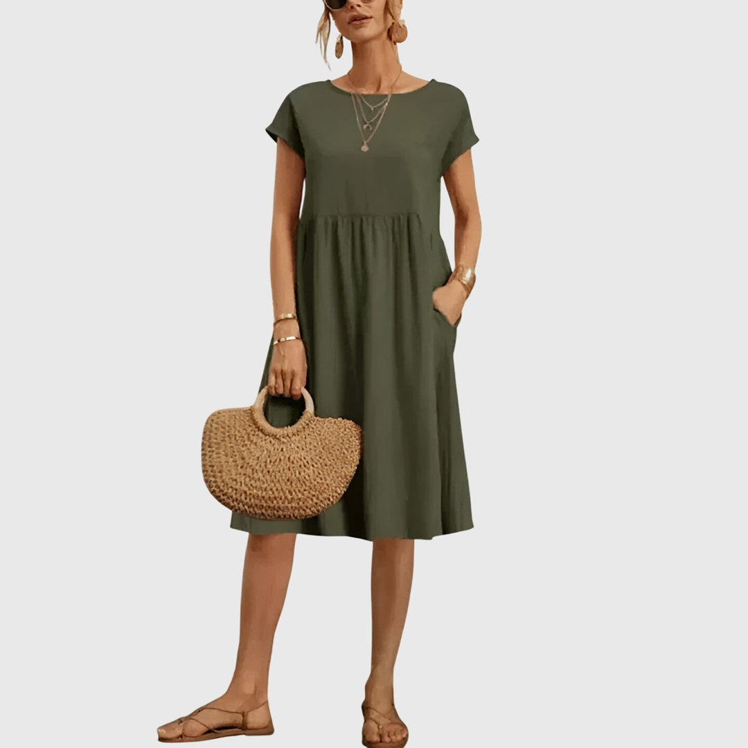 Mirabel — Robe Femme Elegante Printemps Marron Blanche Verte Bleue