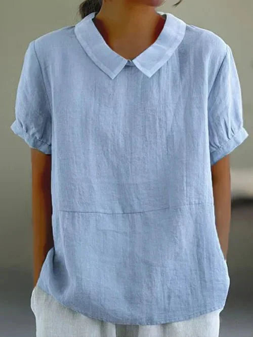 Sophie — Blouse Femme Lin naturel Bleue, Blanche Pour Style Confirme
