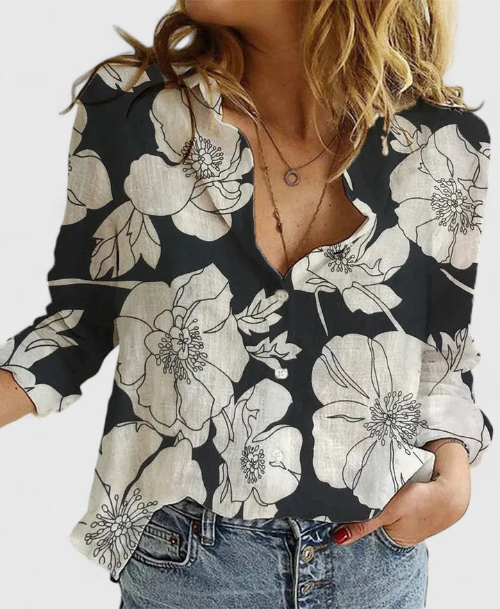 Elena — Blouse Femme Elegante Marron Verte Pour Style Naturel Confirme