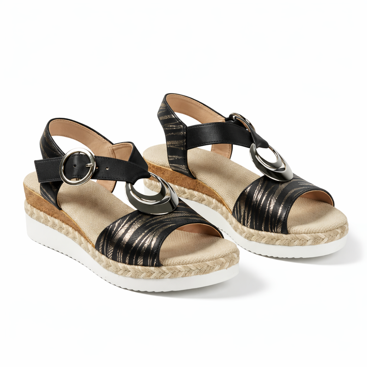 Sandales Compensées Métalliques Femme | Bride Cheville Confort Orthopédique