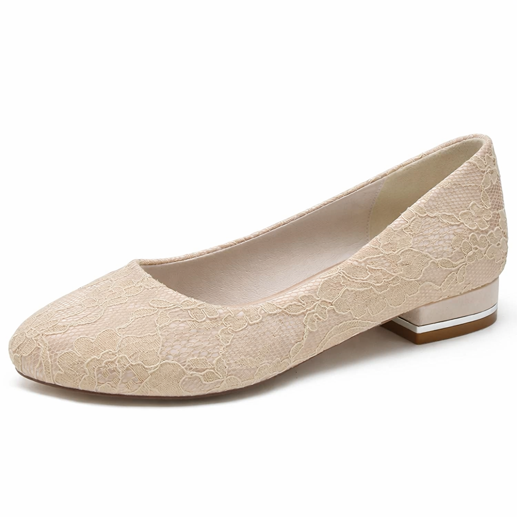 Chaussures Mariée Dentelle Blanche Femme | Bout Rond Plates Confortables
