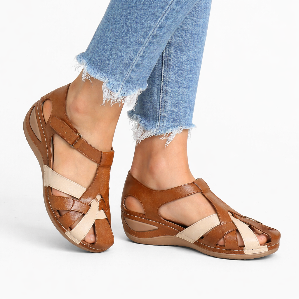 Sandales Compensées Cuir Orthopédiques Femme | Confort Soutien Été
