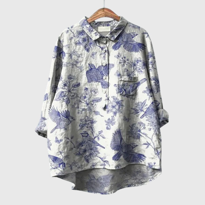 Elly — Blouse Femme Elegante Bleue, Violette Pour Style Confirme