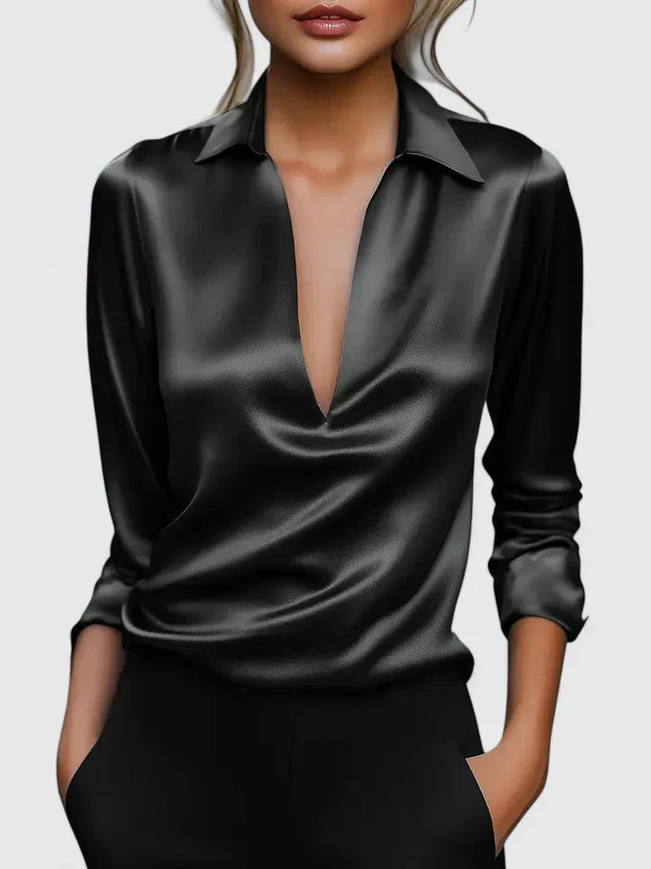 Calvina — Blouse Femme Elegante Bleue, Burgundy Pour Style Confirme