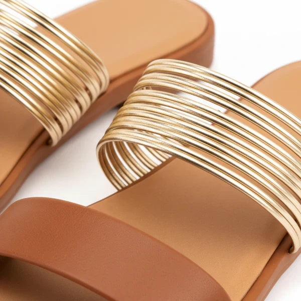 Sandales Plates Multi-Brides Métalliques Femme | Confort Été