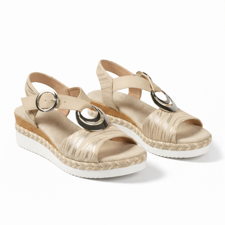 Sandales Compensées Métalliques Femme | Bride Cheville Confort Orthopédique