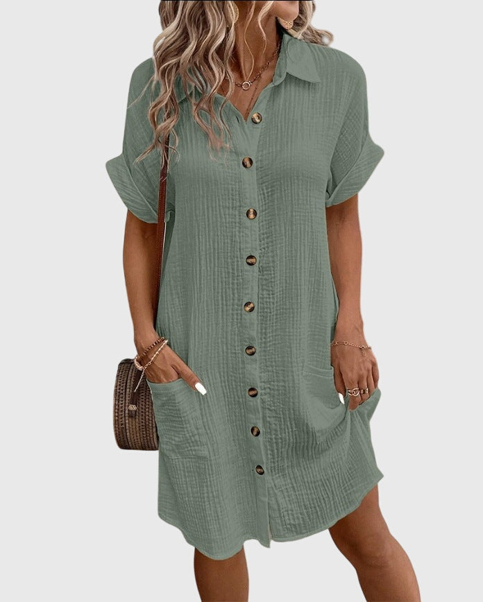 Caroline — Robe Femme Confortable Vert Olive Bleu Ciel Blanche Jaune
