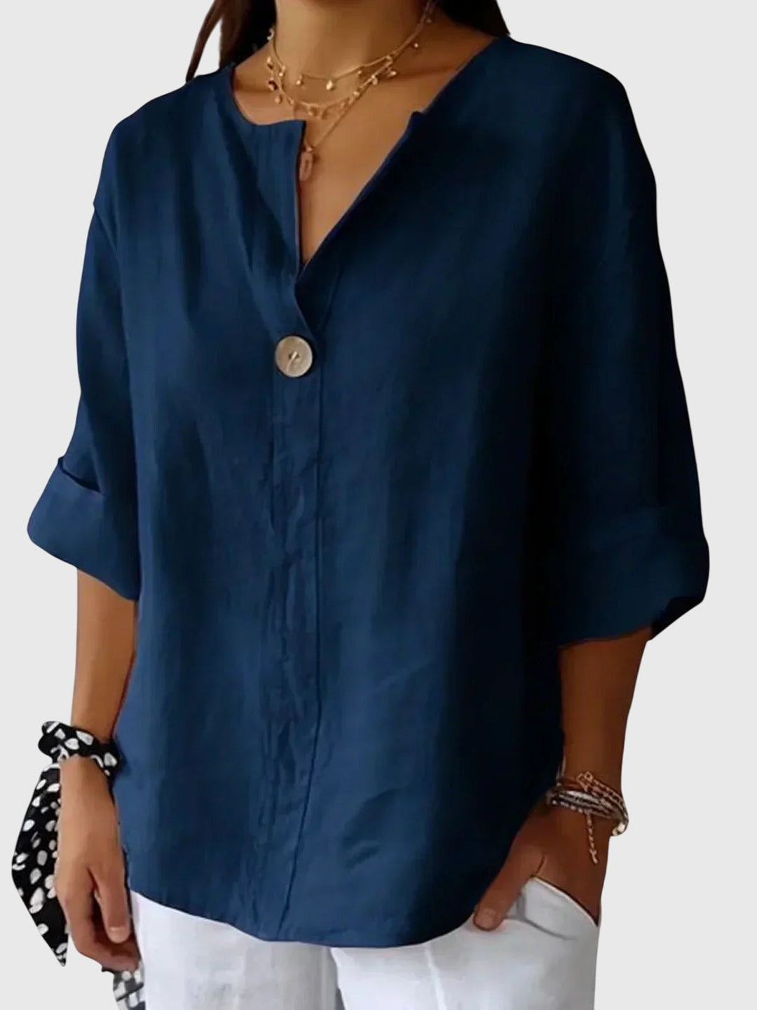 Gemma — Blouse Femme Elegante Bleu Marine, Blanche Pour Style Confirme